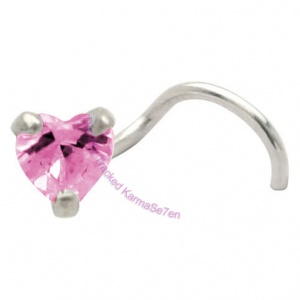 Claw Set Heart Jewel - Pink  - Silver Nose Stud